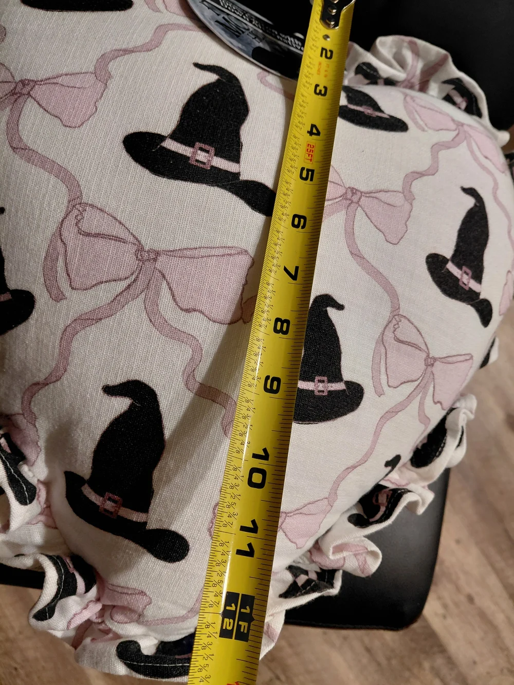 Heart Shaped Witch Hat Print Pillow - Pink & Black